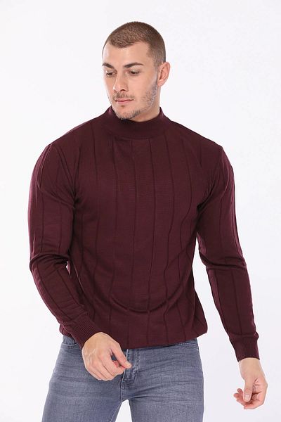 MİSHAR İTALİA Burgundy Men's Half Fisherman Knitwear Sweater