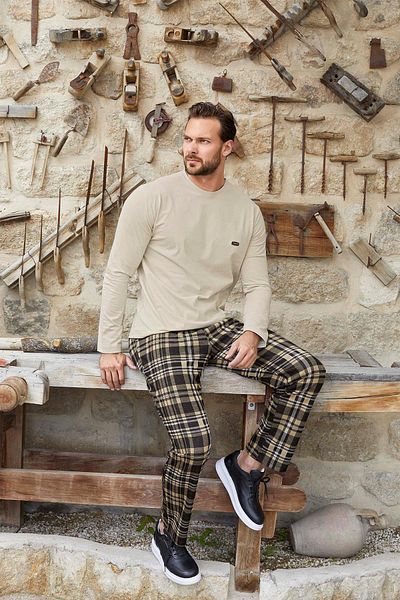 Aydoğan Ανδρικό σετ πιτζάμες Berk Jacquard Winter Stone Beige J-3378