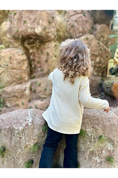 DİVİSTA Beige PatterneD Girl's CarDigan - Long Sleeve anD Button Detail