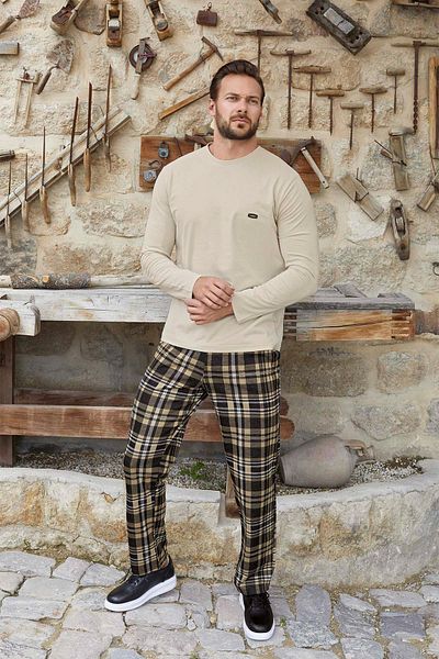 Aydoğan Ανδρικό σετ πιτζάμες Berk Jacquard Winter Stone Beige J-3378
