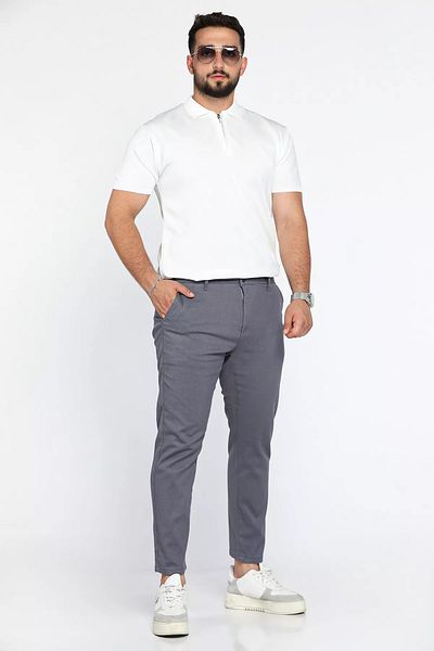 MİSHAR İTALİA Smoked Waist Elastic Self Patterned Gabardine Trousers