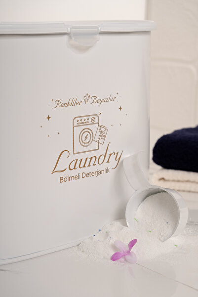 Lura Metal 2 Bölmeli Beyaz Plastik Kapaklı Tablet Toz Deterjan Kutusu Banyo Düzenleyici - 12 Lt