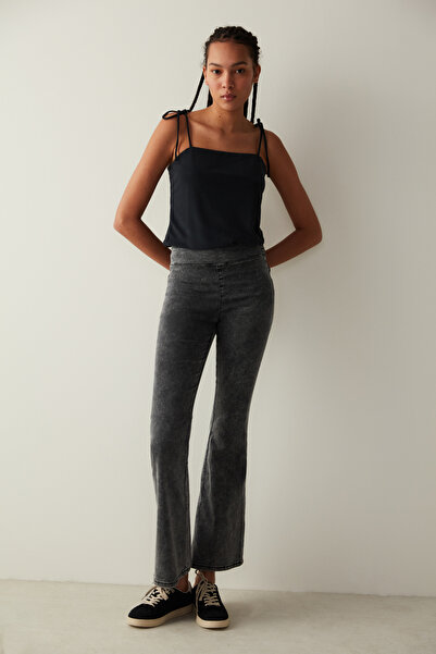 Penti Gri Denim Yüksek Bel Flare Paça Pantolon