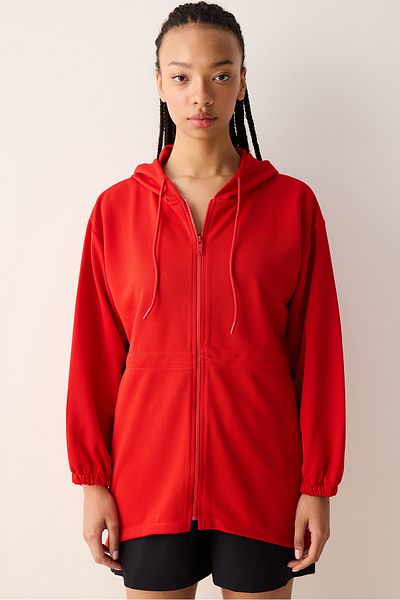 Penti Fearless Zipped Zippered Red Cardigan - Seren Ay Çetin Collection