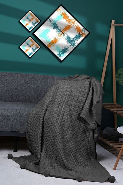 DOUX HOME Yeliz Knitwear Knitted Tv Blanket with 10 Pompoms 130 X 170 (Anthracite)