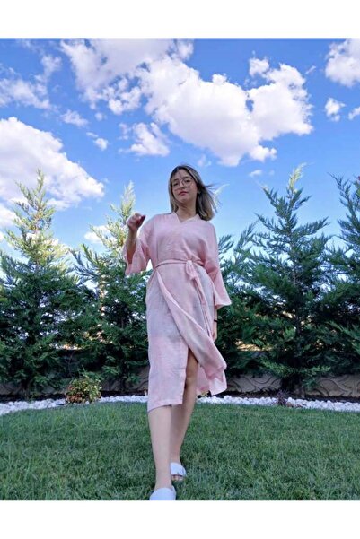 ecottonworks Müslin Sabahlık Plaj Elbisesi Pembe Renk