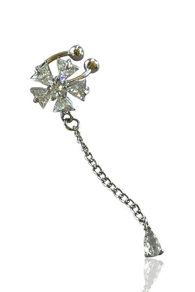TAKIŞTIR Silver Color Flower Figured Stone Detailed Ear Cuff Earrings (Single)