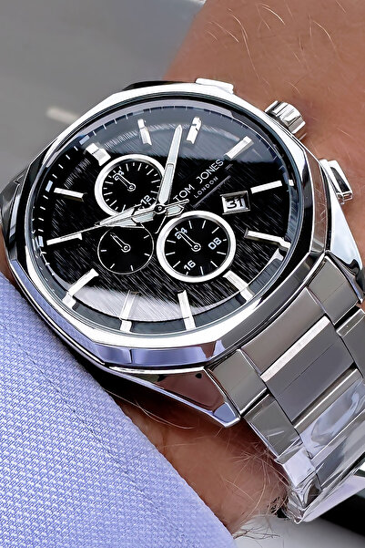 Tom Jones ساعة يد رجالية 3 أتم مقاومة للماء لون فضي سوار فولاذي TJEG2034C4