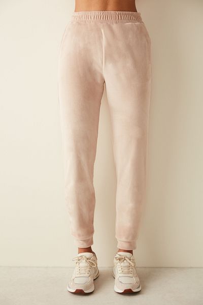 Penti Beige High Waist Soft Textured Velvet Jogger