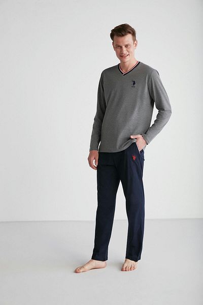 U.S. Polo Assn. 18752 ανδρικό σετ πιτζάμες με μακρυμάνικο λαιμόκοψη Anthracite Melange