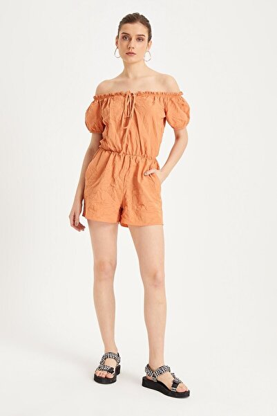 Curly Burnt Orange Jumpsuit with Shorts