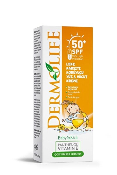 Dermolife Baby & Kids Leke Karşıtı Koruyucu Yüz ve Vücut Güneş Kremi Spf 50+ ...