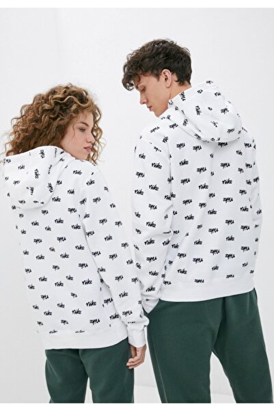 Nike Sportswear Club Pullover BB Hoodie Script Beyaz Erkek Sweatshirt