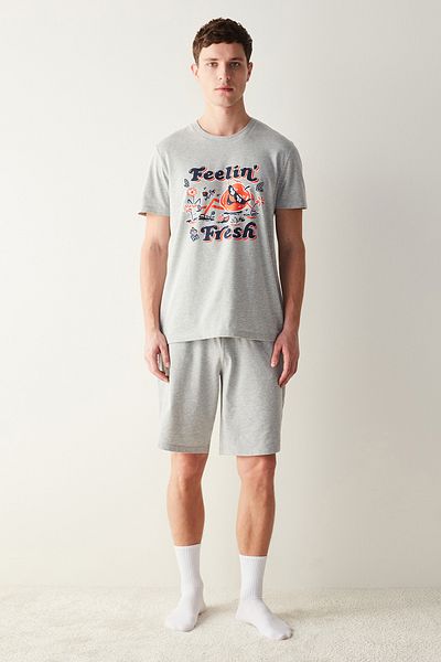 Penti Σετ Πιτζάμα Fresh Grey Melange με σορτς