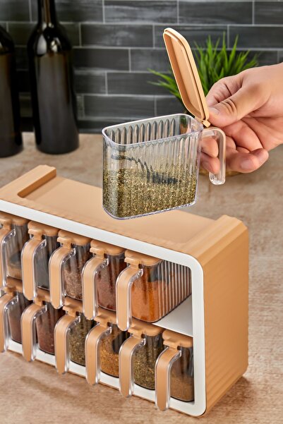 icone life 12-Piece Spice Rack with Handle - Set with Stand, Adhesive Lid and Spoon