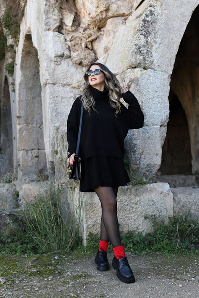 bytugcekaya Μαύρο Σετ φούστα με ριγέ ζιβάγκο τυπικού μεγέθους