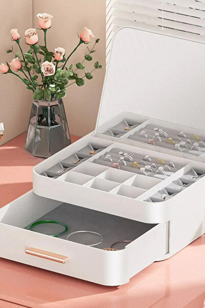 Emofom Ruby Multi-Compartment Makeup Organizer with Drawers and Mirrors Jewelry Organizer