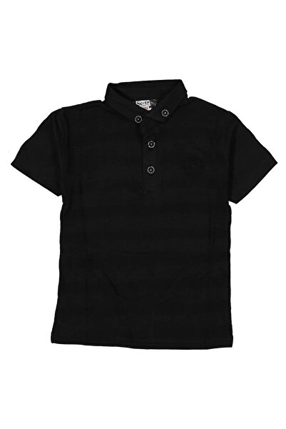bebegen Boy's Black Jacquard Fabric Embroidered Polo Collar T-Shirt