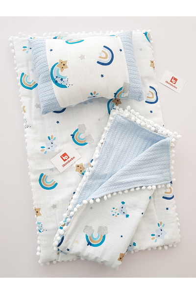 ilkimbebe طقم حفاضات أطفال مع بطانية - وسادة، موسلين، حديثي الولادة، سرير الأ...