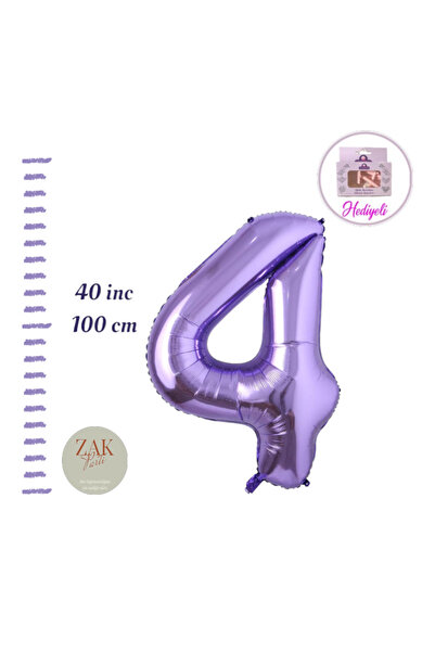 ZEAP Rakam Balon Mor Renk Folyo Balon 100cm 40 36 Inç Helyum Balon 4 Yaş Balo...