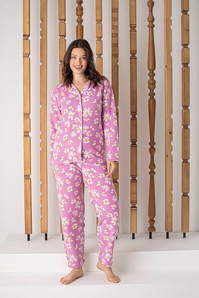 CALİA Women's Front Buttoned Long Sleeve Fleece Plush Winter Warm Pajamas Set