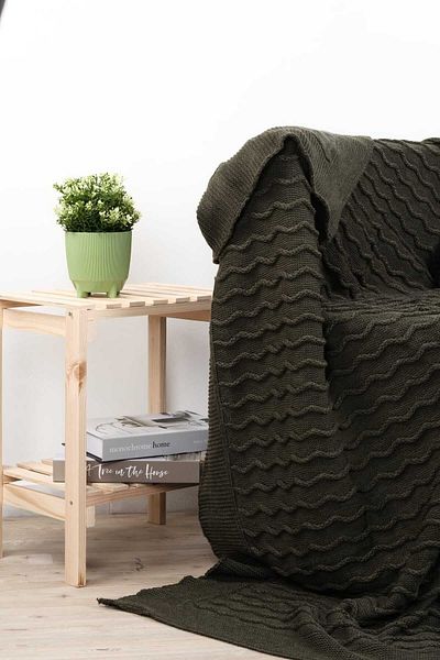 DOUX HOME Meral Knitwear Braided Pompom Tv Blanket 130 X 170 cm (Neftchy Green)