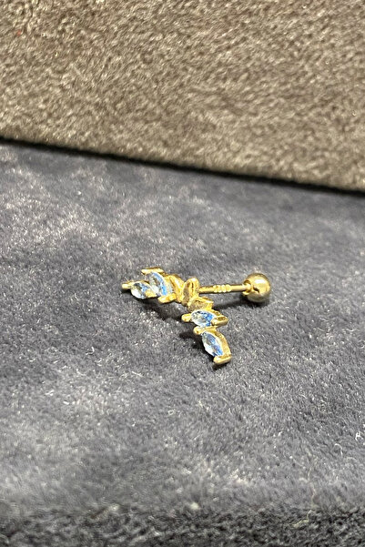 La femme by begum Üç Taşsız Dört Mavi Taşlı Markiz Gold Arka Top Döndürmeli Gümüş Piercing,helix,flat,conch,tragus vb.