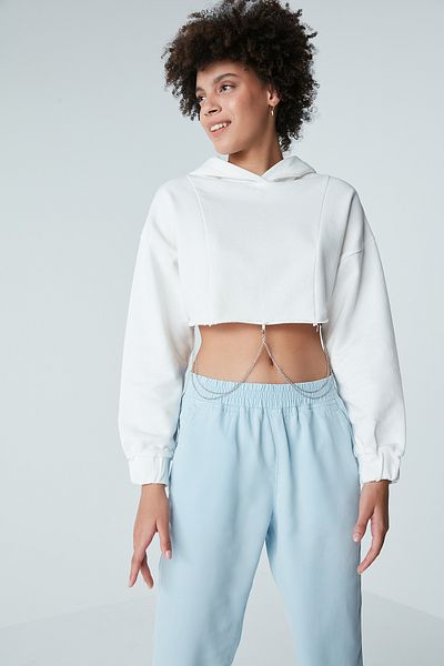 Penti Off White Crop Chain Detailed Sweatshirt