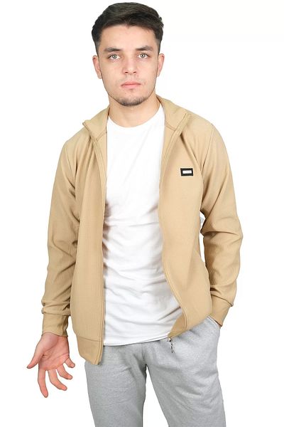 Booss Milano Men's Honeycomb Patterned Zippered Jacquard Cream Cardigan 2831
