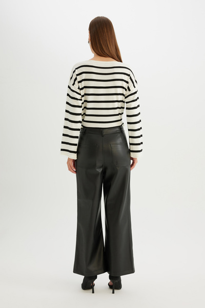 DeFacto Pantaloni din piele artificială cu talie înaltă cu buzunar dublu