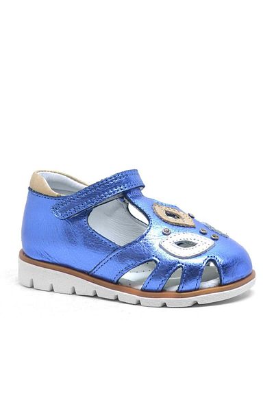 Kids Genuine Leather Navy Blue Patent Leather Velcro Baby Girl Sandals