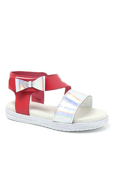 Artico Elenis Genuine Leather Red Silver Baby Girl Sandals