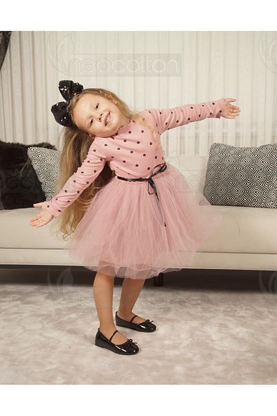 neocotton Rochie din tul cu mânecă lungă pentru fetiță cu buline pentru ziua de naștere și ocazii speciale