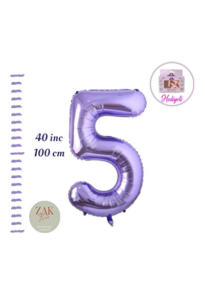 ZEAP Rakam Balon Mor Renk Folyo Balon 100cm 40 36 Inç Helyum Balon 5 Yaş Balo...