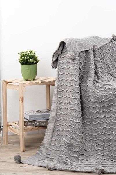DOUX HOME Meral Knitwear Braided Pompom Tv Blanket 130 X 170 cm (Grey)