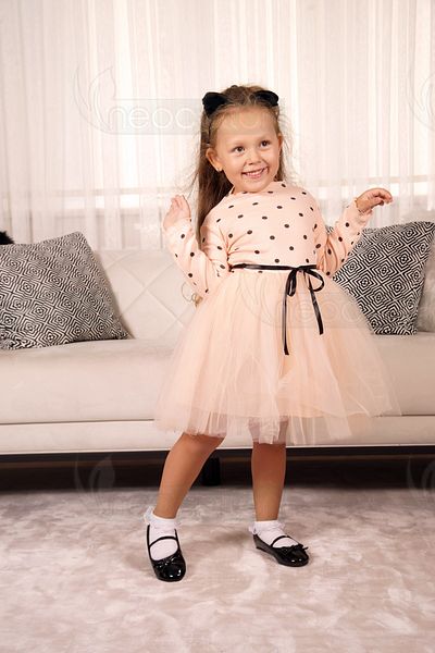neocotton Rochie din tul pentru fetiță cu mâneci lungi cu buline pentru aniversare și ocazii speciale