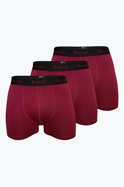 MYS GRUP TEKSTİL Men's 3-Piece Claret Red Color Modal Lycra Boxer-Shorts with Thick Belt Clear / 4476