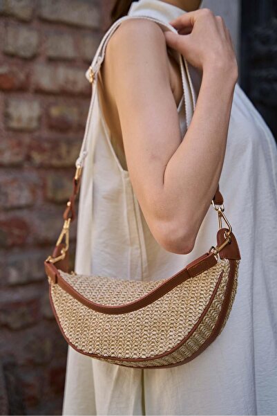 Madamra Tan Straw Women's Crossbody Bag