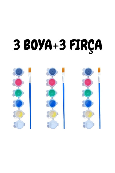 Puzzle 3 Set Etkinlik Boya Seti (3adet 6lı mini akrilik boya + 3 adet Fırça)