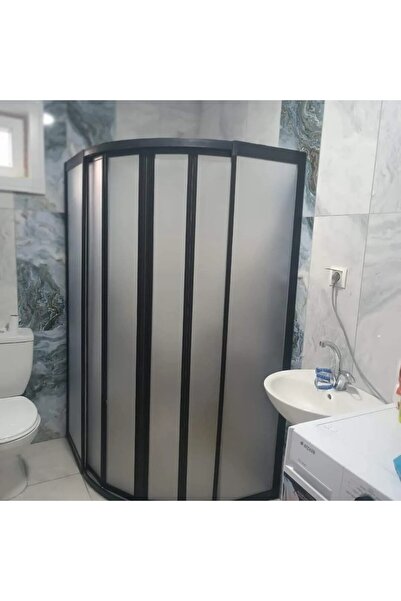 nokta duşakabin 90X90 Teknesiz Oval Duşakabin Plastik Cam Siyah Profilli