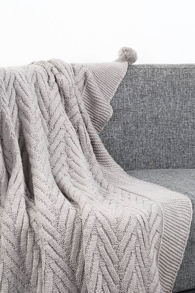 DOUX HOME Leyla Knitwear Knitted Tv Blanket with 4 Pompoms 130 X 170 (Grey)