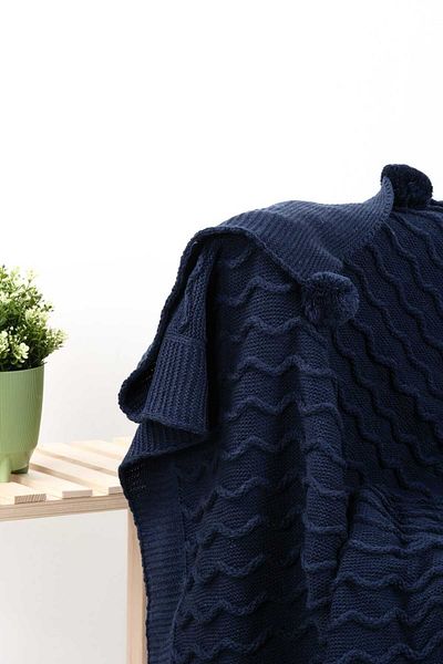 DOUX HOME Meral Knitwear Braided Pompom Tv Blanket 130 X 170 cm (Ndigo)