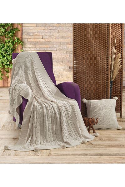 DOUX HOME Nalan Knitwear Tv Blanket with Cushion 130 X 170 (Stone)