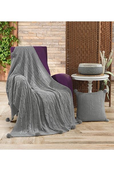 DOUX HOME Nalan Knitwear Tv Blanket with Throw Pillow 130 X 170 (Gray)