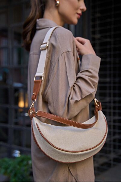 Madamra Canvas- Cream Tan Women's Crossbody Bag