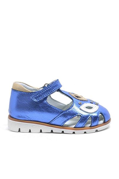 Kids Genuine Leather Navy Blue Patent Leather Velcro Baby Girl Sandals