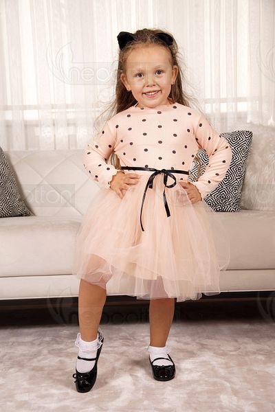 neocotton Rochie din tul pentru fetiță cu mâneci lungi cu buline pentru aniversare și ocazii speciale