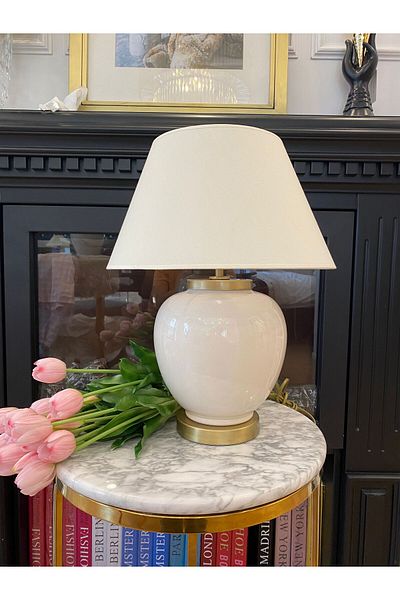Dekordan House Ceramic Lampshade - White Brass Cover
