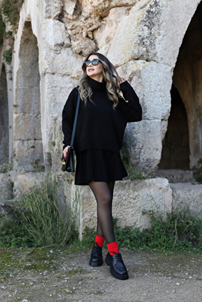 bytugcekaya Μαύρο Σετ φούστα με ριγέ ζιβάγκο τυπικού μεγέθους