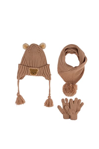 Aware Time Kitti 1-4 Years Baby Boy & Child Accessory Fleece Inside Scarf Beanie Gloves Set of 3